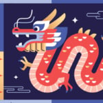 Year of the dragon illustration with a Chinese dragon.