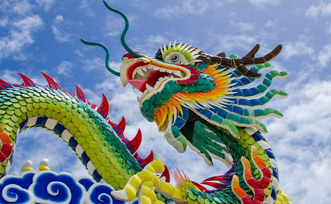 A colorful dragon representing year of the dragon 2024.