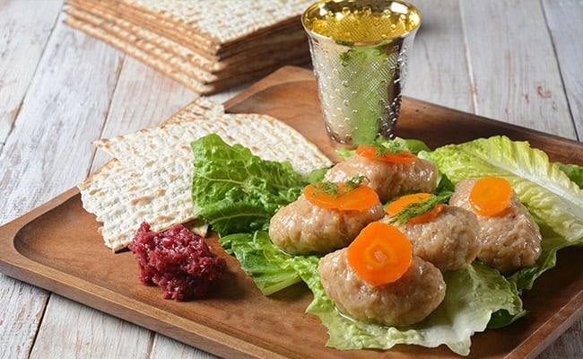 Gefilte fish, matzo, and a cup of wine.