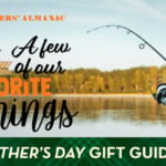 Father's Day Gift Guide represented by a man with a rod and reel catching a fish.