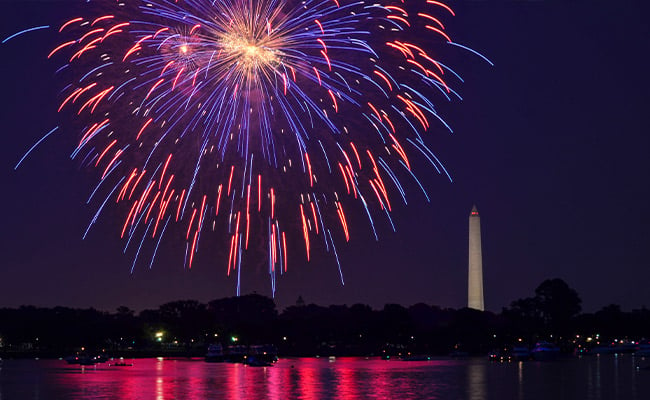 Fourth of July fireworks over the Washington Monument.