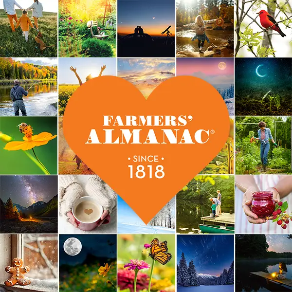 Farmers' Almanac says goodbye with an orange heart surrounded by photos from years past.