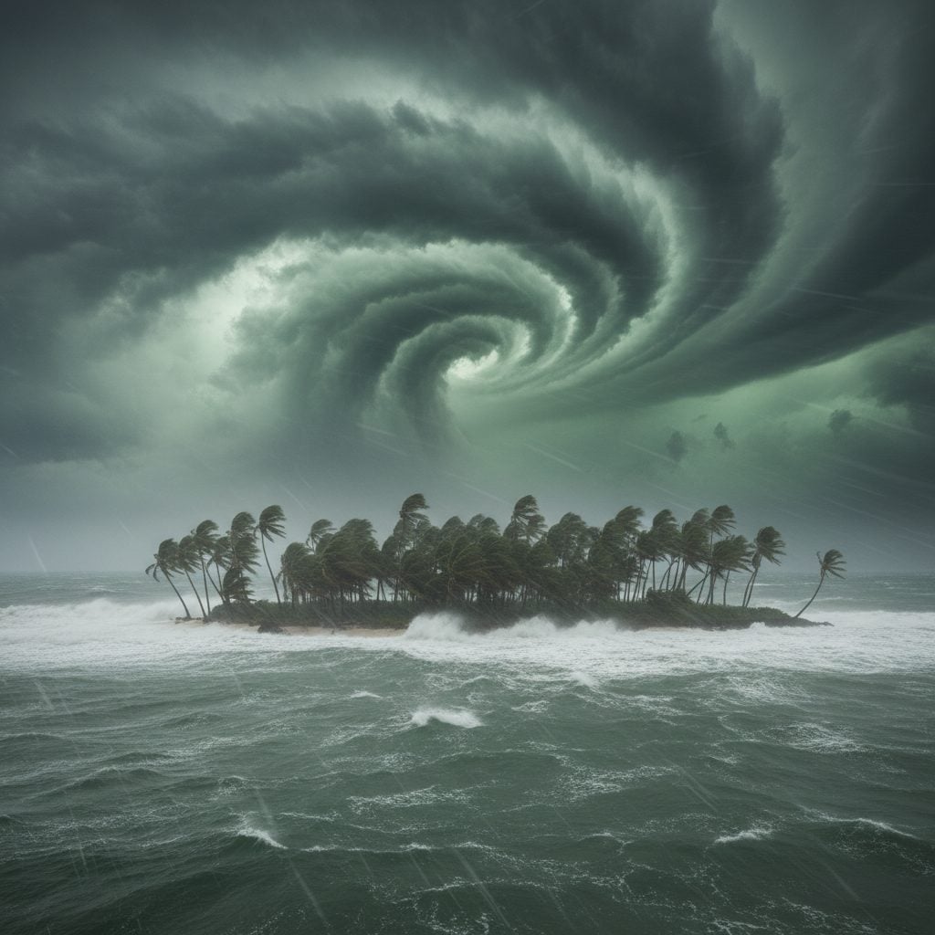 Category 5 hurricane making landfall on a Caribbean island