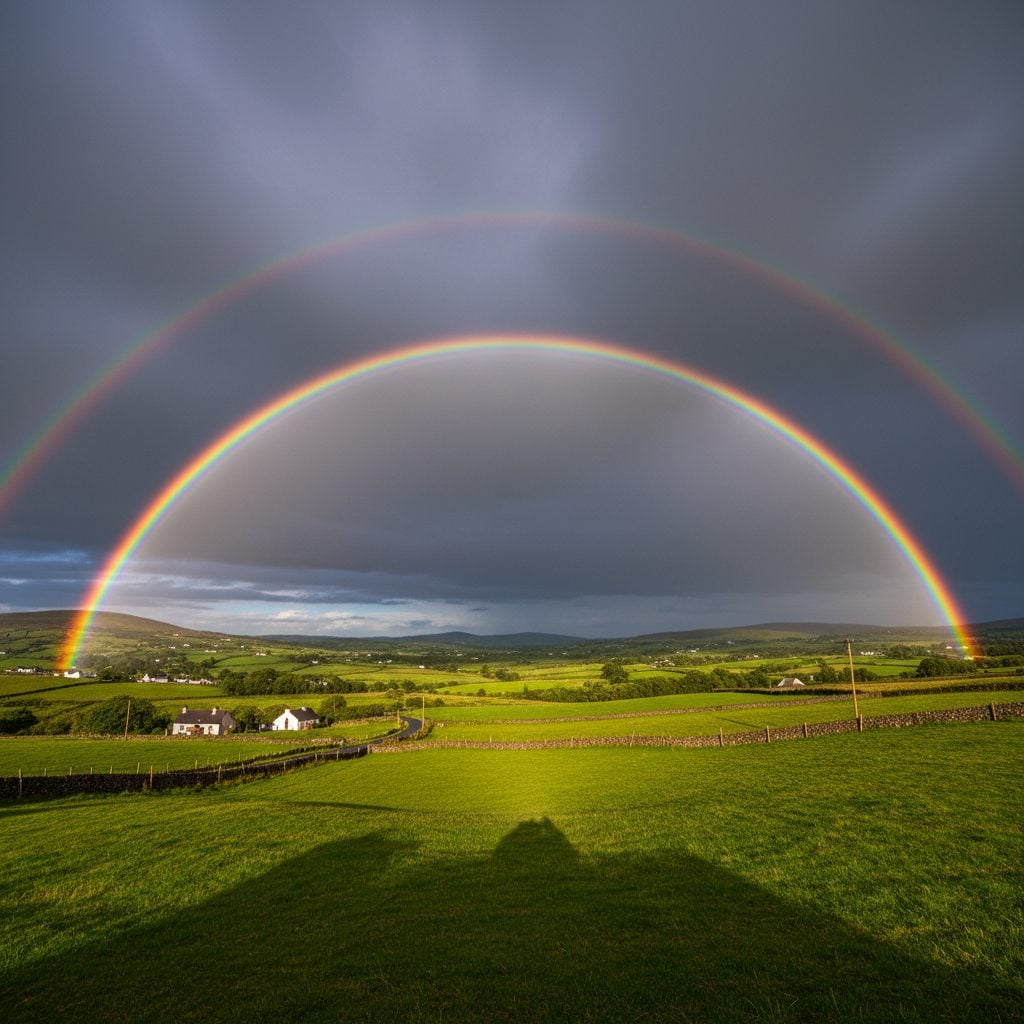 Double rainbow over an Irish countryside after a rain shower