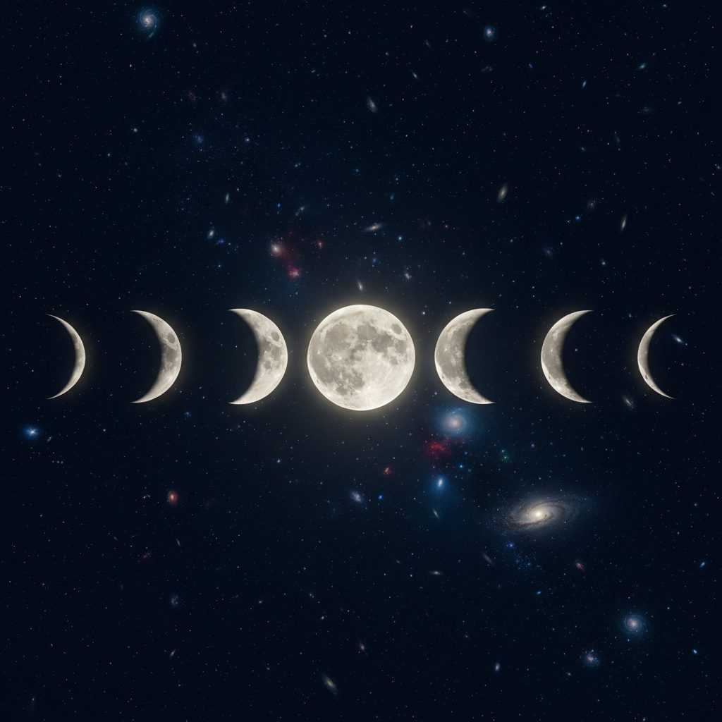 The eight phases of the moon arranged from new to waning crescent
