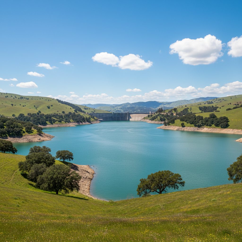 Full California reservoir after a wet El Nino winter