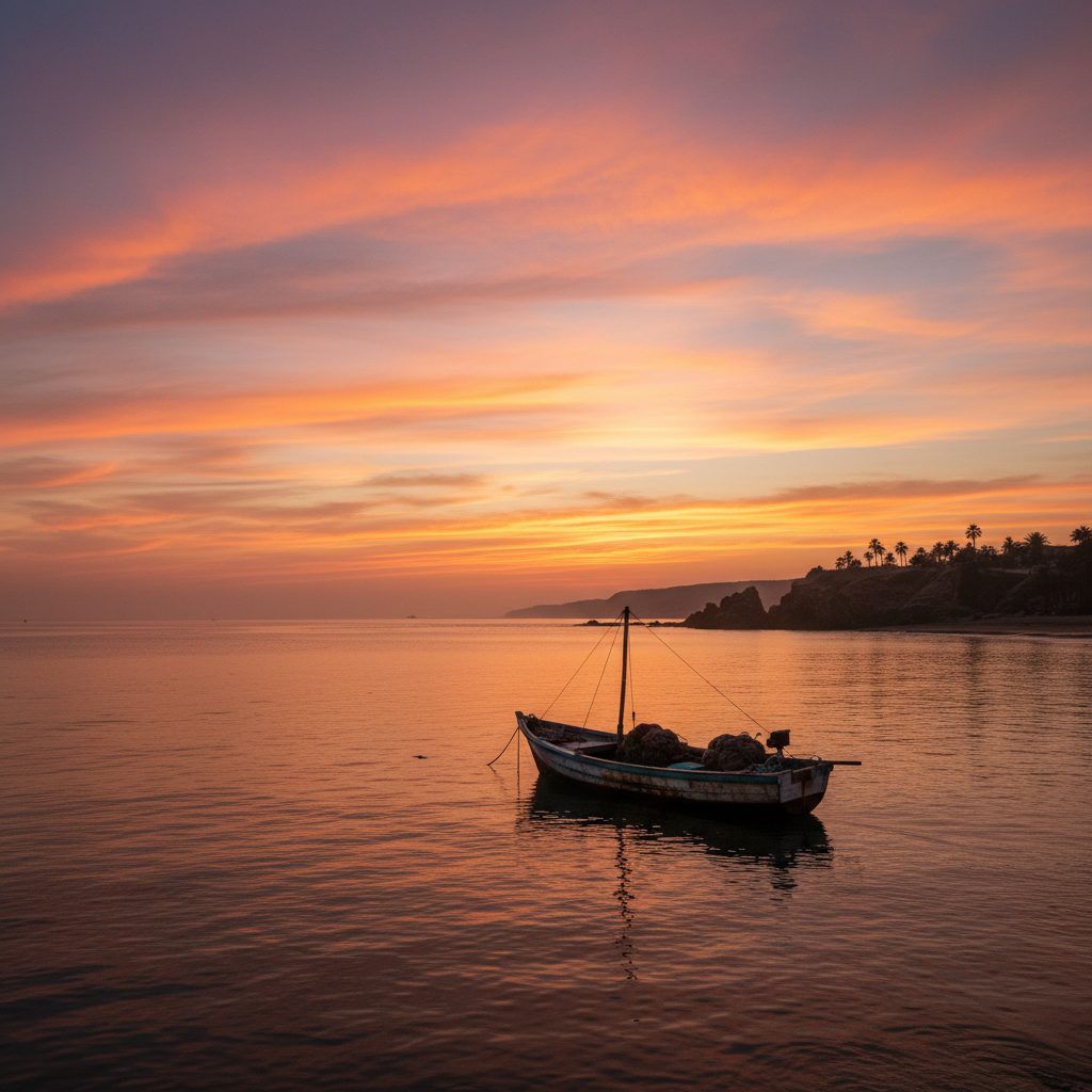 Warm equatorial Pacific waters off the Peruvian coast at sunset