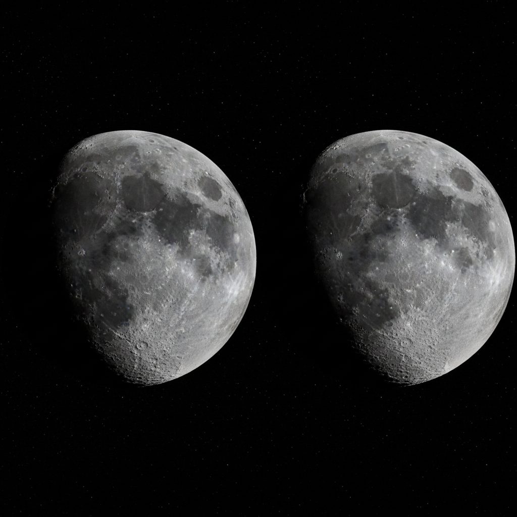 Near side and far side of the moon shown side by side