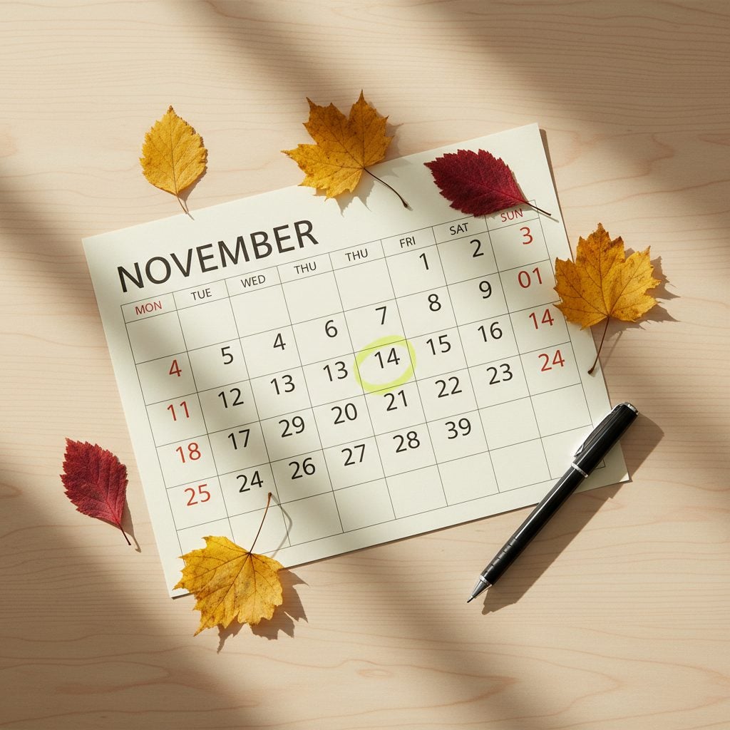 A November calendar page with the 11th marked, the date 11/11 tied to the 11:11 good luck and Veterans Day tradition