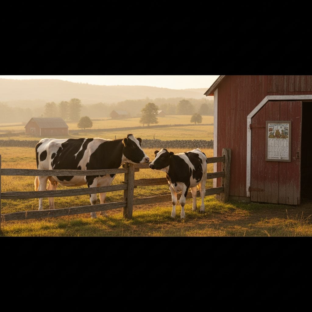 Dairy cow and calf separated by a wooden fence at sunset on a New England farm, illustrating the best day to wean tradition