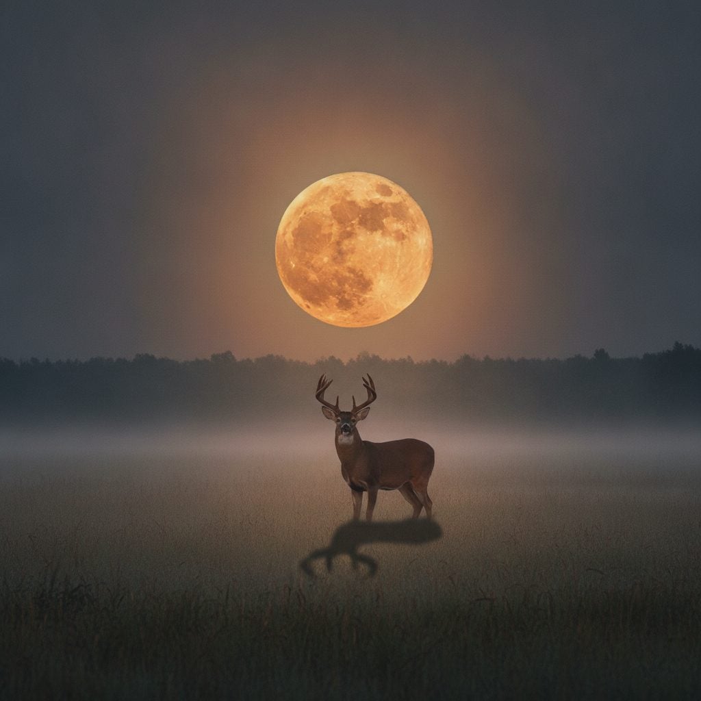 Full Buck Moon rising over a July North American landscape, the traditional name for the July full moon in folklore.