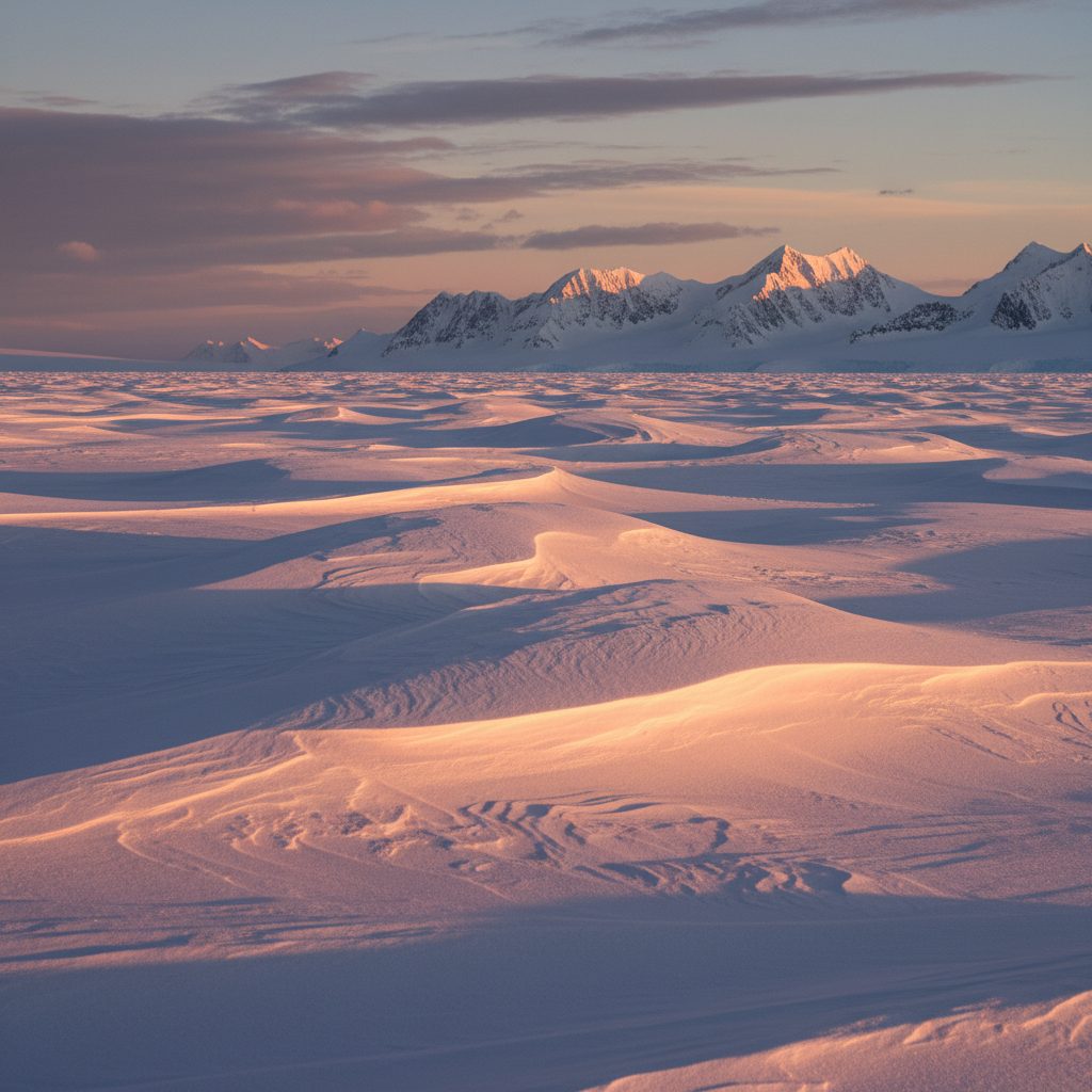 Wind-carved sastrugi ridges in a high-mountain snowfield, one of the more unusual different types of snow features.