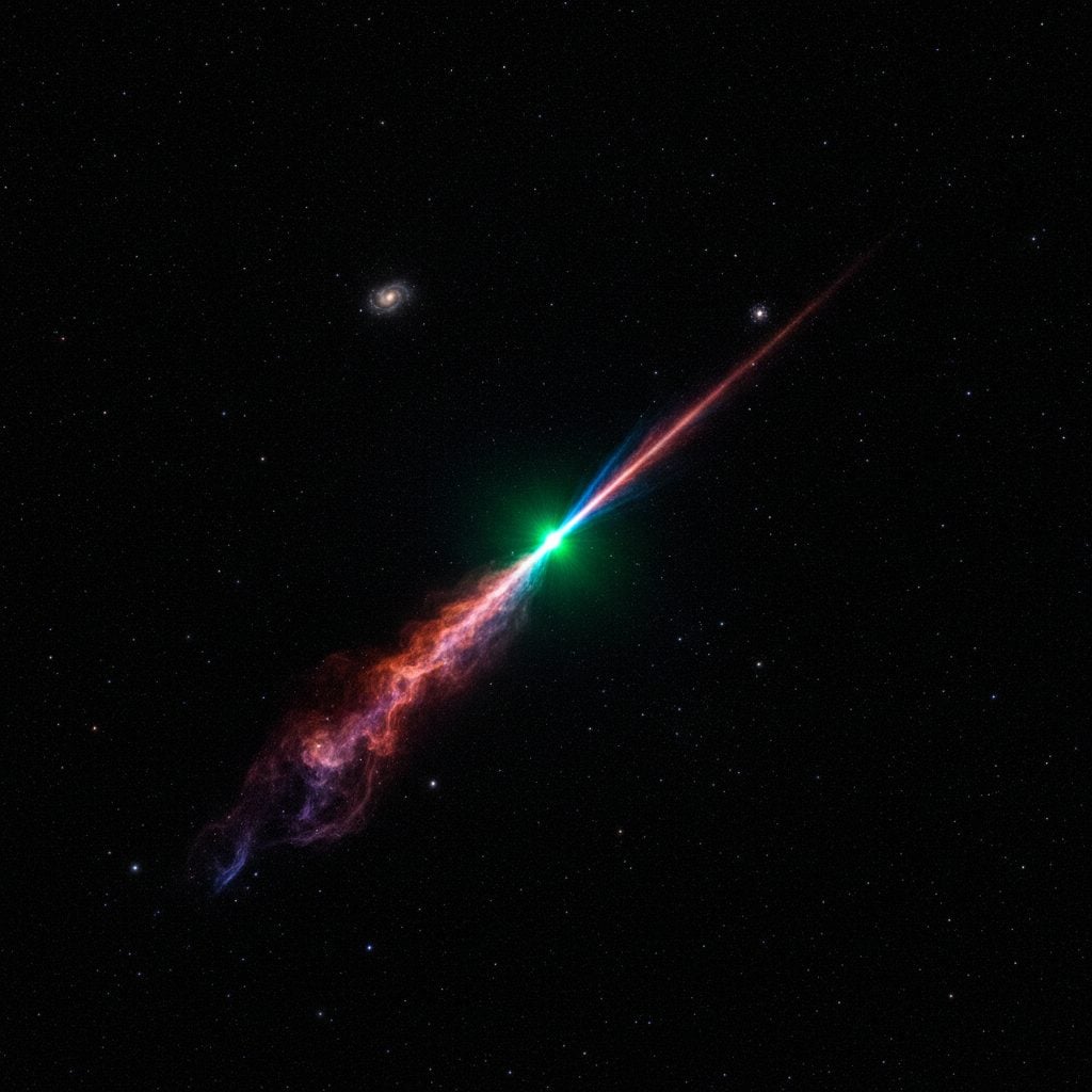 Close-up of a single bright Geminid meteor with glowing trail streaking across a star-filled dark sky.
