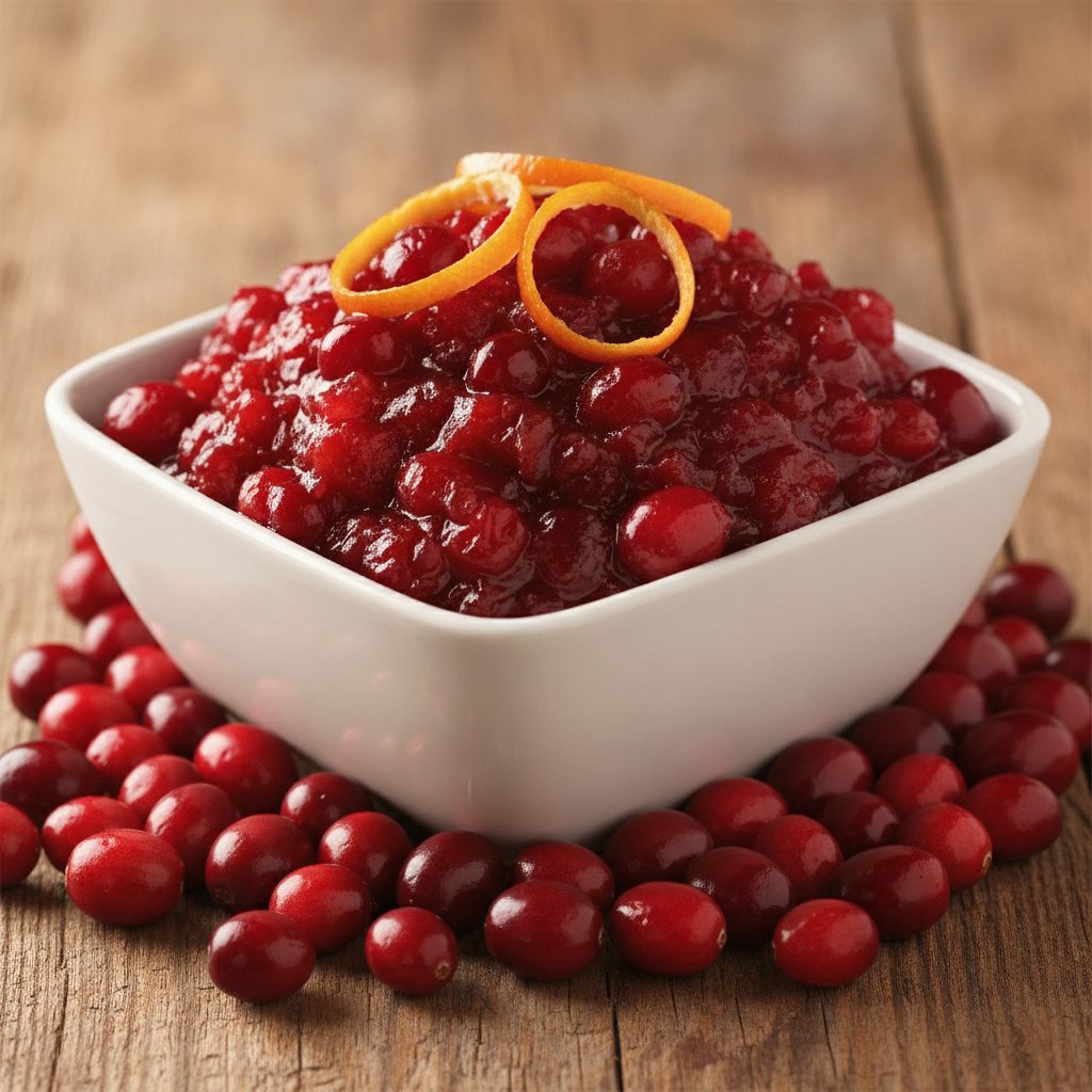 Homemade cranberry sauce in a serving bowl