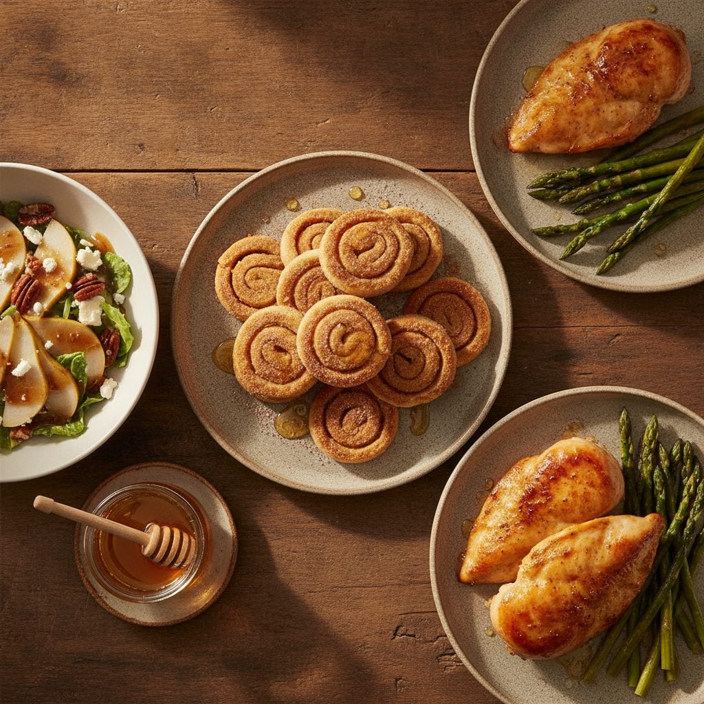 Three honey recipes plated together