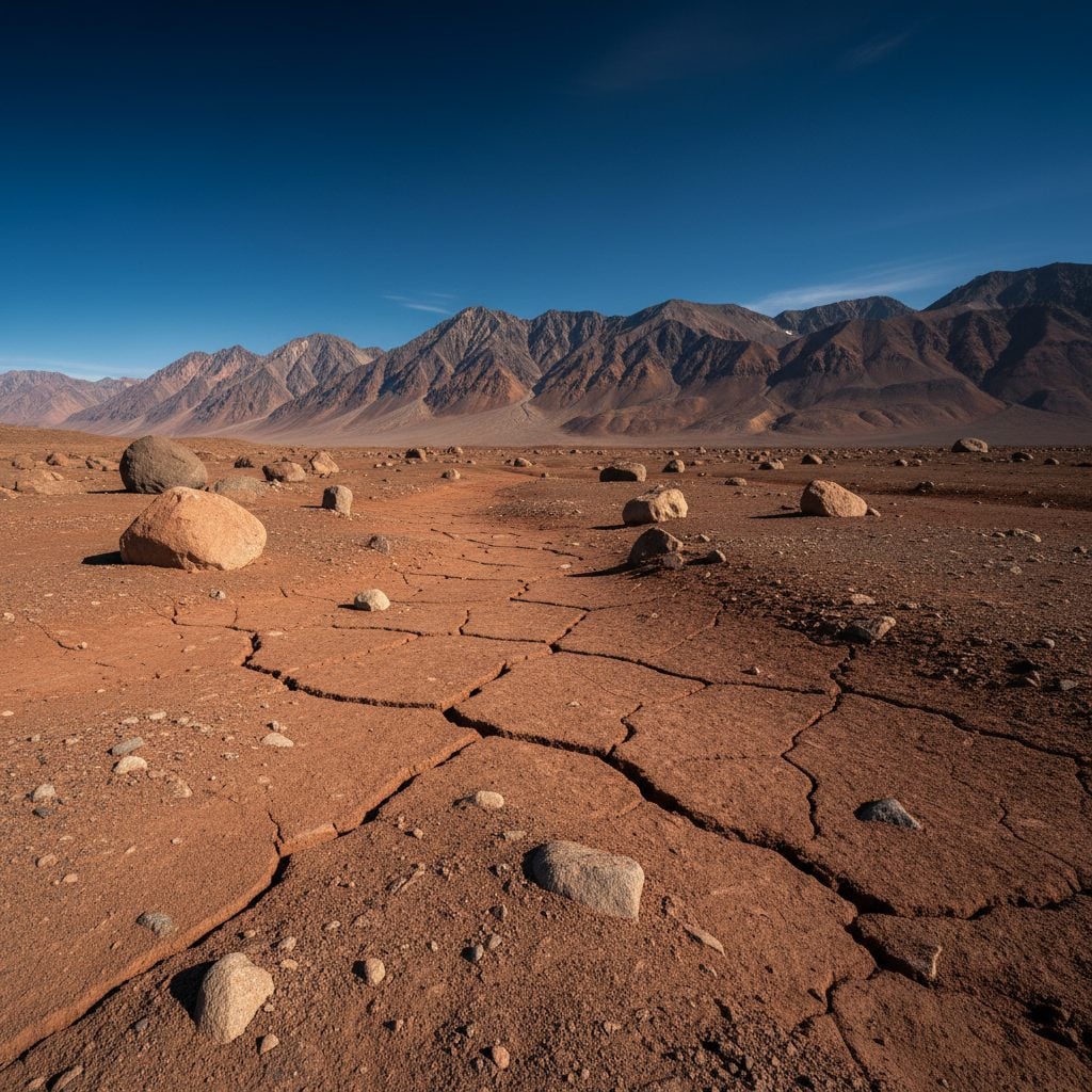 Bare rocky Dry Valleys of Antarctica with no snow on the ground, one of Earth's places where it has never snowed in 2 million years.