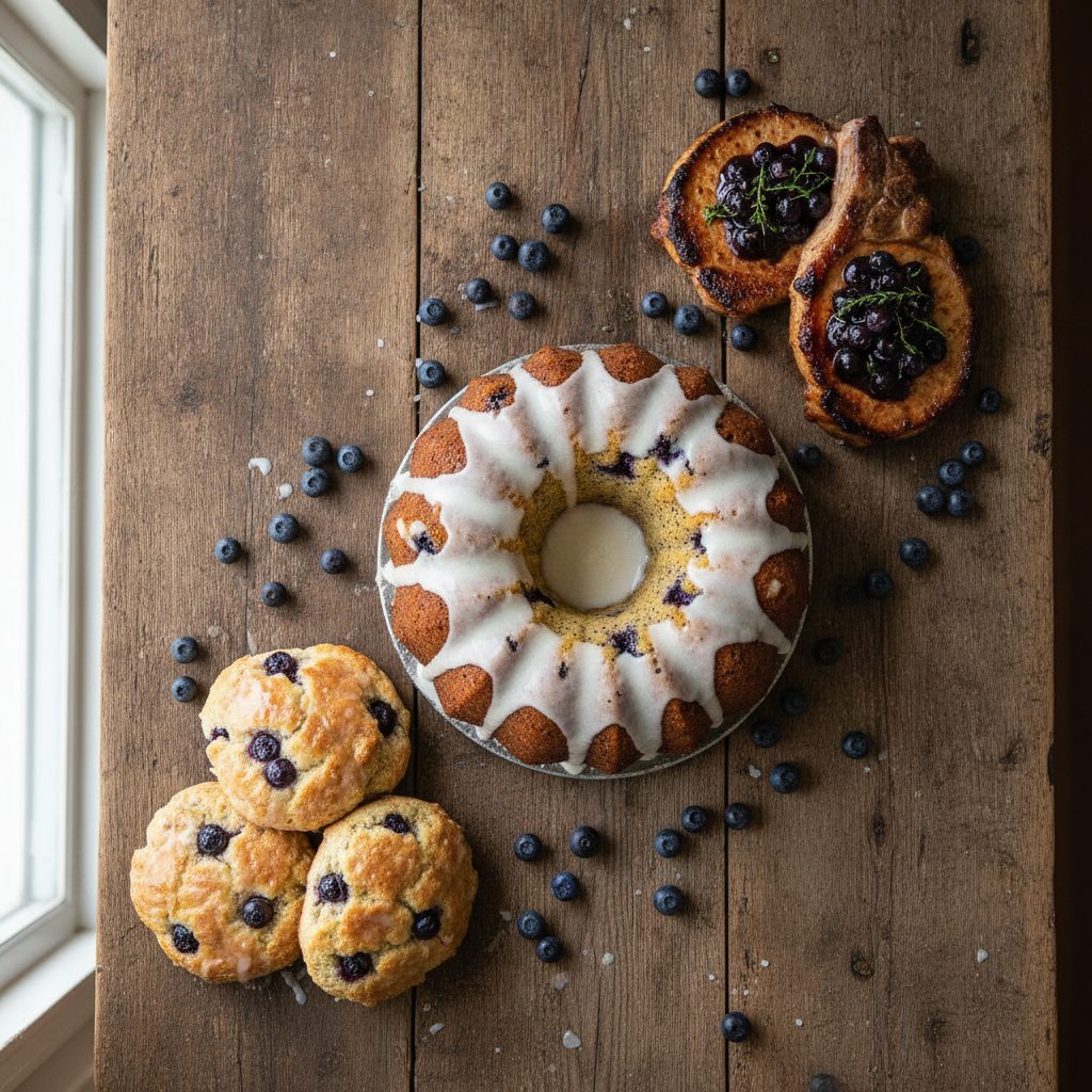 Blueberry mascarpone scones, poppy seed cake, and pork with blueberry sauce, the 2023 winning blueberry recipes