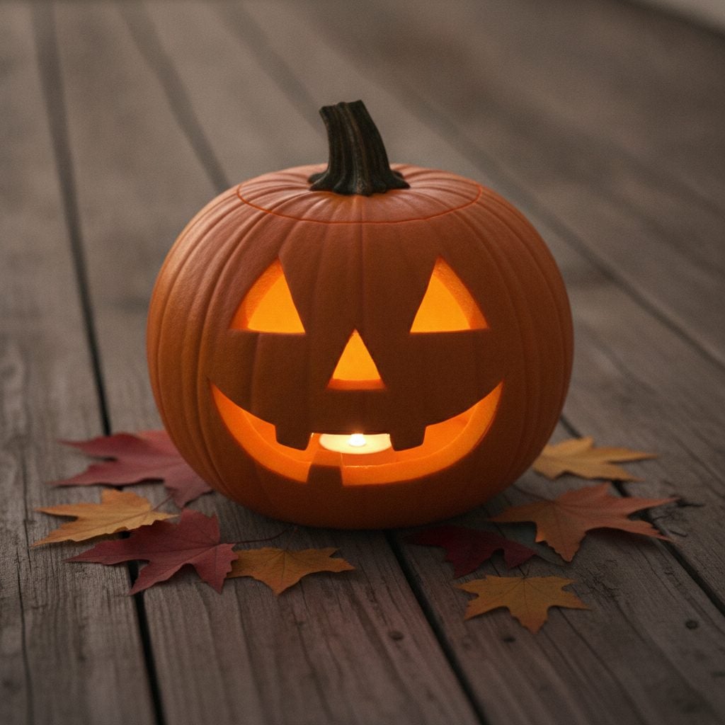 Freshly carved jack-o-lantern glowing on a rustic porch at dusk, illustrating how to keep a jack-o-lantern fresh through Halloween.