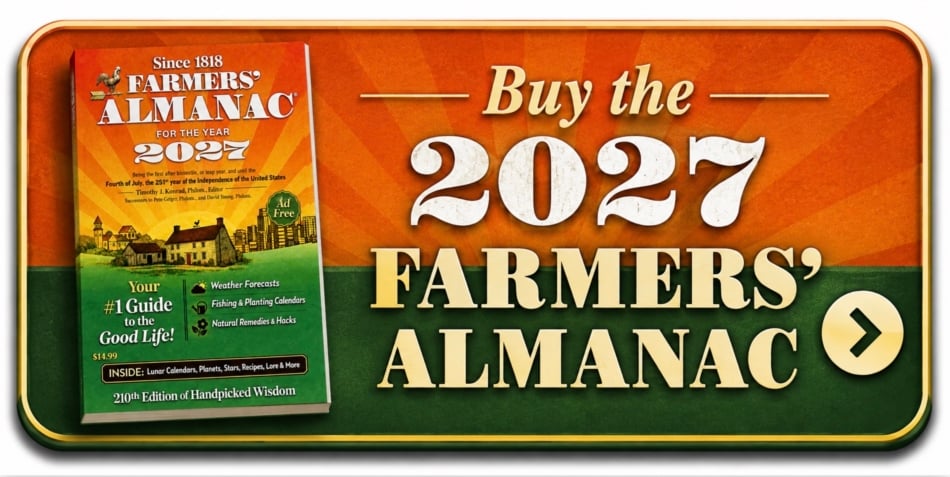 2027 Farmers' Almanac promotional banner for planting and gardening tips.