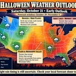 Halloween weather forecast map for 2026 across the U.S.