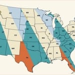 Map of US states showing sunset times by state for planning outdoor activities.