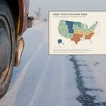 Map showing best times to put snow tires on by state in the US.